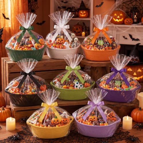 Hoolerry 8 Set Halloween Basket with Handles Cotton Rope Woven 12"x 8" x 5" by Hoolerry