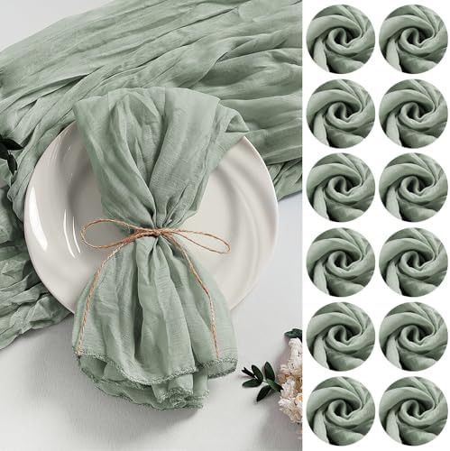LZY 120 Pack Gauze Cheesecloth Napkins 20x20 Inch Dinner Cloth Napkins, Soft Boho Table Napkins Rustic Wrinkled Cheese Cloth Napkins Bulk for Wedding Party Baby Shower Event Decor (Sage Green) by Lightupyourparty