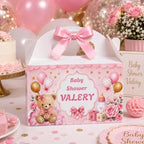 Personalized Baby Shower Keepsake Boxes. A set of 12 boxes personalized with the baby's name to add a special touch to your celebration. (Girl teddy bear) - Image 4
