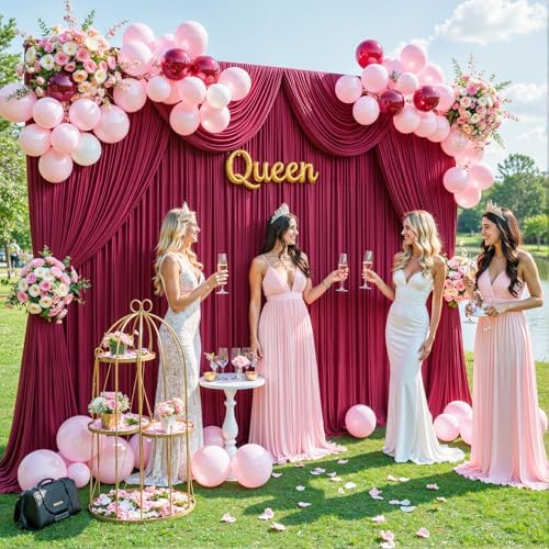 Burgundy Backdrop Curtain for Parties Wedding Wrinkle Free Maroon Photo Curtains Backdrop Drapes Fabric Decoration for Birthday Engagement Ceremony 5ft x 7ft,2 Panels - Image 3