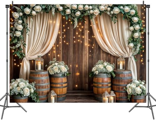 20x10ft Wedding Rustic Barn Door Backdrop Western Wooden Vintage White Rose Floral Photography Background Anniversary Wedding Kids Birthday Bridal Shower Party Photo Shoot Decor Props Decoration - Image 5