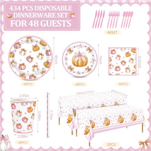 Funnymoom 434 Pcs Fall Pumpkin Party Decorations Paper Plates Serves 48 - Image 3