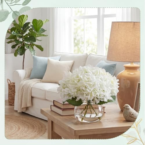 Zeyune 4 Pack Artificial Hydrangea Flowers with Vase (White) - Image 3