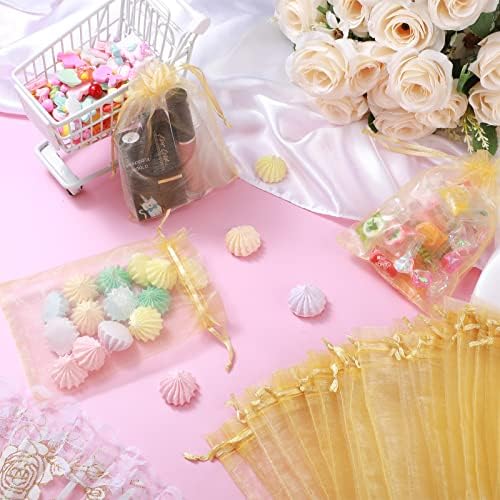 Woanger 500 Pcs Gold Organza Bags Bulk 4 x 6 Inch Small Drawstring Mesh Gift Bags Sheer Jewelry Pouches Sachet Candy Pouch for Wedding Favor Holiday Festival Birthday Party Shower - Image 6