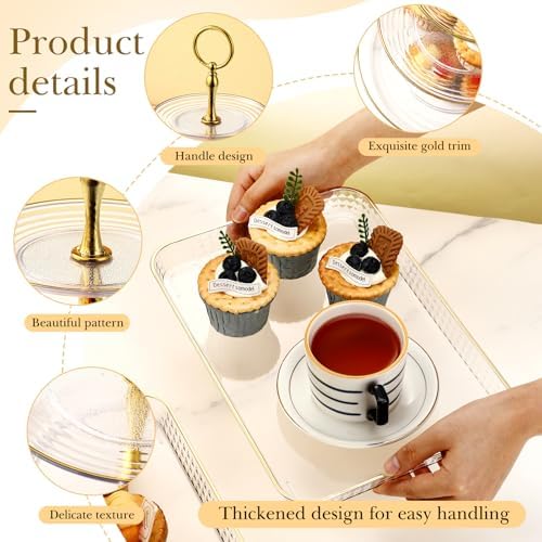 6 Pcs Cake Dessert Display Stand Set with Tray, Gold-rim - Image 3
