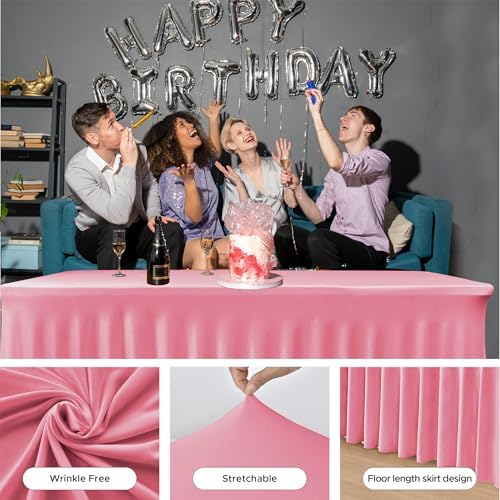 Pink Spandex Table Skirts for 8 ft Folding Table Baby Shower 2 Pcs - Image 3