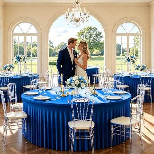 2 Pack Royal Blue Table Cloth for 5FT Round Tables, Fitted Spandex 120 inch Round Tablecloth, Wrinkle Free Table Skirt for Receptions Birthday Photography Social Events Engagement Party Decorations - Image 5