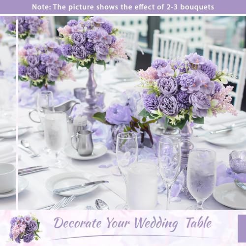 Zeyune 8 Pcs 13.4 Inch Artificial Flowers Bouquet,Peony,Purple - Image 5