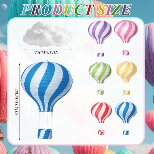 VioraWhite 24 Pcs Hot Air Balloon with Hanging Clouds Classroom Ceiling Decor Hot Air Balloon Clouds for Room Ceiling Hanging Decorations for Classroom Birthday Baby Shower Preschool Kindergarten - Image 2