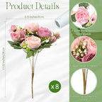 Geosar 8 Bundles Artificial Peonies Flowers,Russet Red, Light Pink - Image 2
