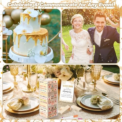 80 Wedding Guest Book Alternative tumbling tower Wooden Block, Leaves - Image 5