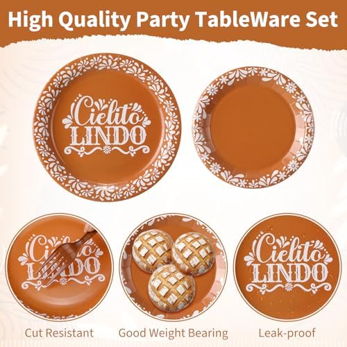 400 Pcs Cielito Lindo Party Decoration for 50, Terracotta Cielito Lindo Paper Plates Napkins Cups Cutlery Mexican Disposable Tableware for Cinco De Mayo Fiesta Baby Shower Birthday Supply - Image 3