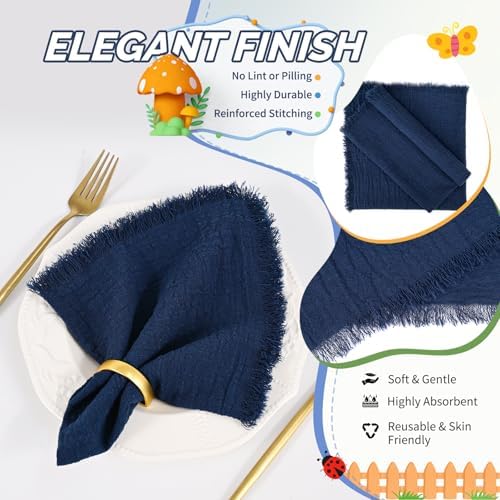 Showgeous 60 Pack Navy Blue Cloth Napkins with Fringe, 16x16 inch - Image 3