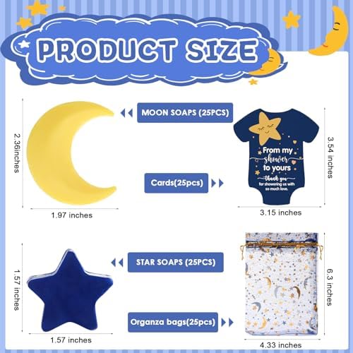 25 Set Baby Shower Soap Favors Moon and Star Bath Soaps, Yellow - Image 2
