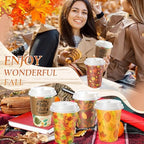 Mimorou 60 Pcs Thanksgiving Fall Cups 12oz Coffee Cups with Lids and Sleeves Disposable Maple Leaves Paper Drinking Mugs for Harvest Autumn Party Supplies - Image 4