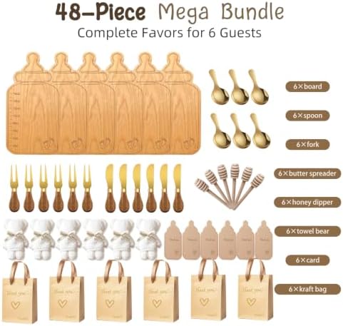 Baby Bottle Shaped Acacia Wood Cheese Board Gift Set - Premium Baby Shower Prizes for Game Winners, Gender Reveal & Bridal Shower Party Favors for Guests Acacia Wood 6 Sets - Image 2