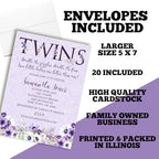 Amanda Creation Custom Baby Shower Invites Violet Baby Girl Twin Shower Invitations 20 5x7 Custom Personalized Violet Flower Baby Shower Invites With Envelopes - Image 6
