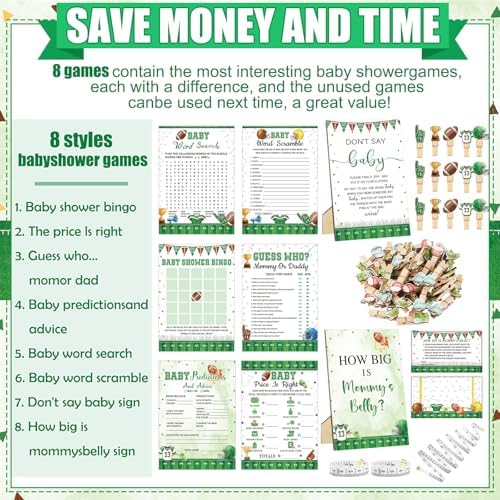 Funnymoom 426 Pcs Football Baby Shower Games, 8 Games Bingo Advice Cards - Image 4
