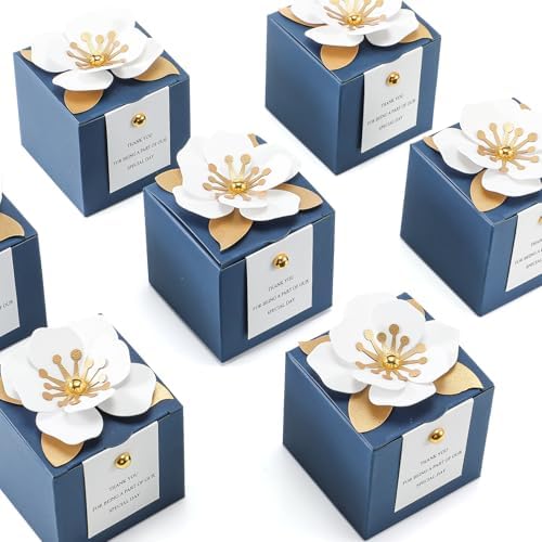 Affrolling 50 Pcs Wedding Favor Boxes, Square Flower Gift Box Party, Blue by Affrolling