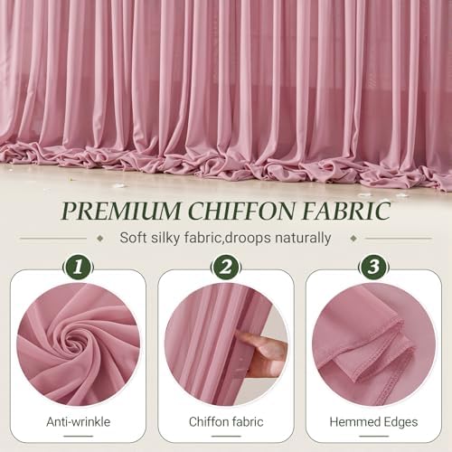 10ft×10ft Wrinkle Free Dusty Rose Backdrop Curtain Drapes, 2 Panels 5ftx10ft Sheer Tulle Chiffon Backdrop Panels Curtains for Wedding Baby Shower Birthday Party Stage Photo Home Decorations - Image 5