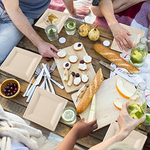 ECOLipak 100 Piecs Compostable Square Paper Plates, 10 inch, Nature - Image 7