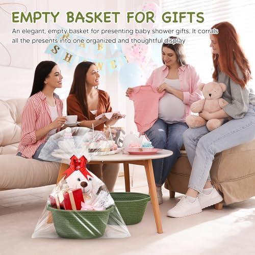 10PACK Baskets for Gifts Empty, 12"x 8"x 5" Woven Gift Baskets with Gift Bags and Bows, Empty Gift Baskets for Christmas, Baby Gift Basket for Nursery, Shelf Small Storage Basket with Handles, Green - Image 5