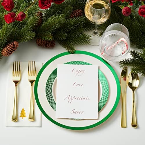 By Madee HEAVYWEIGHT 175 Pc Ivory Plates with GreenTrim | Disposable Dinnerware Set for 25 Guests - Image 6
