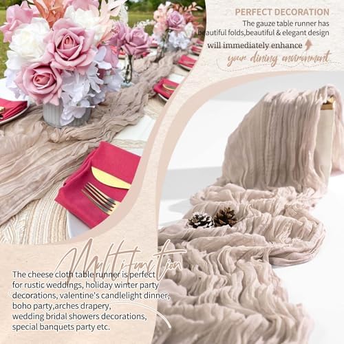 18 Pack Cheesecloth Table Runner 10FT Rosy Brown Table Runner Boho Gauze Cheese Cloth Table Runners Long Rustic Sheer Table Decorations for Wedding Party Baby Bridal Shower Birthday Holiday Home - Image 6