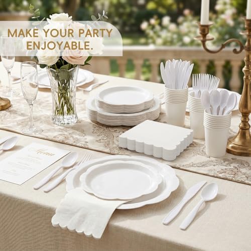 350 Pcs White Decagonal Disposable Party Supplies Set - 7" & 9" Paper Plates, 50 Cups, 150 Cutlery, 50 Napkins - Complete Party Kit for Wedding, Baby Shower, Birthday - Image 6