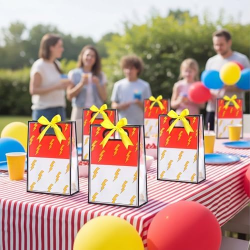 Geyoga 24 Pcs Clear Party Favor Bags with Handles, Red and White Cartoon - Image 4