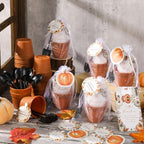 24 Sets Little Pumpkin Baby Shower Favor Kit, Mini terracotta-colored plastic flower pots with Seed Envelopes, Organza Bags, Thank You Tags, Jute Twine, Mini Garden Shovels, Fall Pumpkin Themed Plant - Image 5