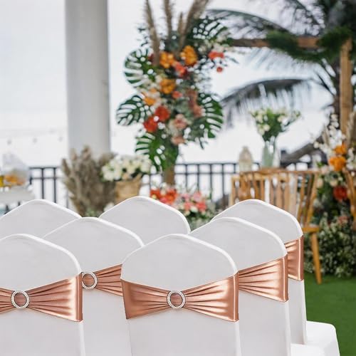 Pack of 50 Spandex Rose Gold Chair Sashes for Wedding Pink Gold Chair Bows Sashes Chair Bands Buckles Fitting Birthday Party Events Bridal Baby Shower Chair Decorations - Image 5