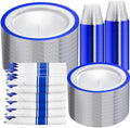 I00000 350 Pcs Dark Blue Plastic Plates Set for 50 Guests,Blue Dinnerware Include 50 Dinner Plate 50 Dessert Plate,50 Cups,50 Pre Rolled Napkins with Cutlery Set for Party Wedding by I00000