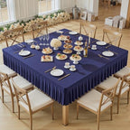 Wish Care Navy Blue Spandex Tablecloths for 60x60 Inch Square Tables, Stretch Fitted Table Clothes with Pleated Ruffle Skirt for 60” Table, Wrinkle Free and Elastic, for Party Kitchen Home Dining by WishCare