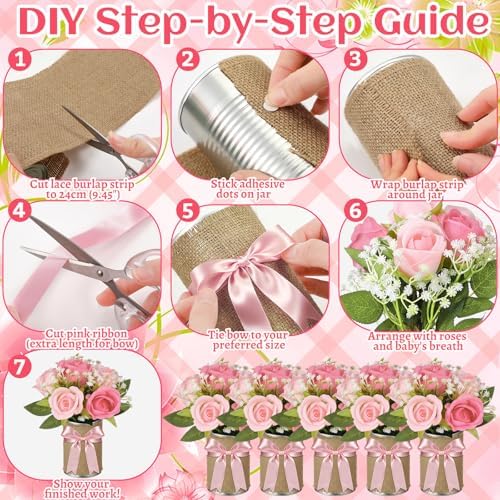 Suncalla 45 Pcs Baby Shower Centerpieces Rose, Pink Rose Vase Decor - Image 5