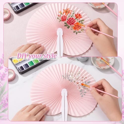 Mifoci 60 Pcs Pink 24 Pcs Round Paper Folding Fans Bulk for Party - Image 7