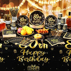 Funnymoom 452 Pcs 80th Birthday Party Decorations Set for Men Women, Black and Gold Happy 80th Birthday Paper Plates Napkins Cups Tablecloth Cutlery Straws Cheers to 80 Years Anniversary Party - Image 6