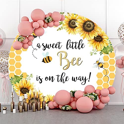 Leyiyi 6x6ft A Sweet Little Honey Bee is on The Way Round Backdrop Cover Bee Backdrop for Baby Shower Boy Girl Sweet As Can Bee Gender Reveal Party Decoration Honeycomb Bumblebee Party Background - Image 3