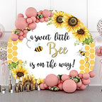 Leyiyi 5x5ft A Sweet Little Honey Bee is on The Way Round Backdrop Cover Bee Backdrop for Baby Shower Boy Girl Sweet As Can Bee Gender Reveal Party Decoration Honeycomb Bumblebee Party Background - Image 3
