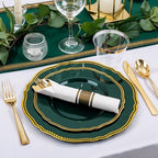 Hioasis 175 Pcs Green Gold Plastic Plates Wedding & Party - Image 6