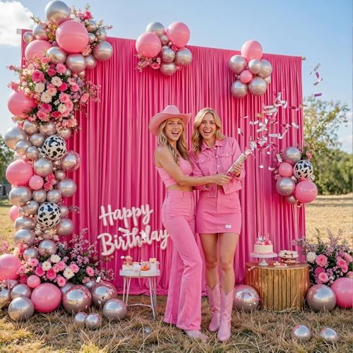 20x10ft Hot Pink Backdrop Curtain Panels for Parties - Wrinkle Free Polyester Photo Curtain Backdrop Wedding Back Drop Fabric Drapes for Party Decorations Background for Photography - Image 4