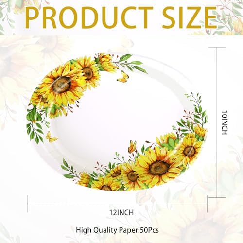 Grencian 50 PCS Sunflower Large Oval Paper Plates 12 x 10 Inch - Image 3