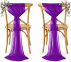 MDS Pack of 125 Chiffon Chair Sashes for Wedding & Event Décor - Purple by MDS