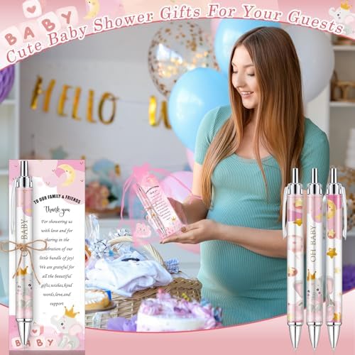 145 Pieces Baby Shower Favors for Guest Pink Elephant Ballpoint Pens and Keychains Gifts for Baby Girls Bulk Retractable Baby Shower Pens Gender Reveal Greeting Cards Souvenirs Prizes - Image 4