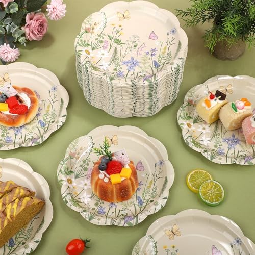 Kochorie 100 PCS Wildflower Scalloped Party Plates, 9 Inch Disposable Floral Paper Plates, Vintage Flower Paper Plate, Floral Dinner Plate Bulk for Birthday Bridal Baby Shower Wedding Party Supplies - Image 4