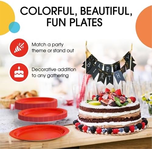 Party Solids Exquisite Red Paper Plates Disposable Heavy Duty 200 Pcs - 100-7" & 100-9" Red Disposable Plates For Party Heavy Duty 350 GSM For Birthday Supplies - Image 5