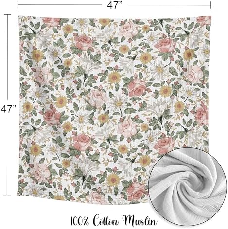 Sweet Jojo Designs 2-Piece Baby Muslin Swaddle Blanket Set (Boho Vintage Floral) for Girls, Infant Nursery, Lightweight Cotton Blanket for Newborns (Shabby Chic Farmhouse, Rose, Daisy, Bohemian, Sage) - Image 4
