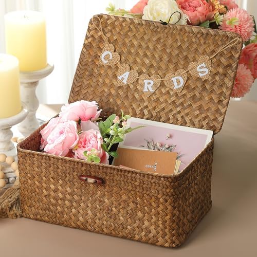 Geelin Seagrass Wedding Card Basket with Card Banner,11 Inch,Coffee - Image 3