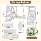 Wisreach Wooden 3 Tier Cupcake Stand with Swing and Flower Decoration Serving Removable Tray Display Serving Ladder Foldable Stand with Serving Platter Tray Party Food Display Set for Cake Snack Fruit Chips Bread Centerpieces Catering - Image 5