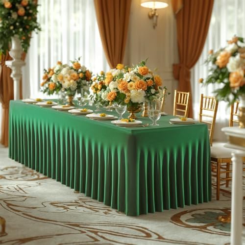 Besutolife Emerald Green Spandex Tablecloth 8ft Rectangle Table Skirt Stretch Table Cover for Banquets Parties Wedding Dining Table - Image 2